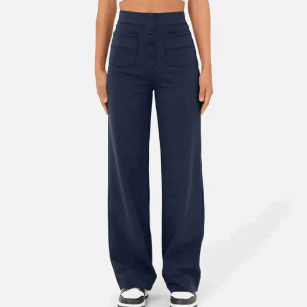 Levoire | Femmes Pantalon Décontracté Taille Haute Et Jambes Droites Tendance Pour Femmes Marine