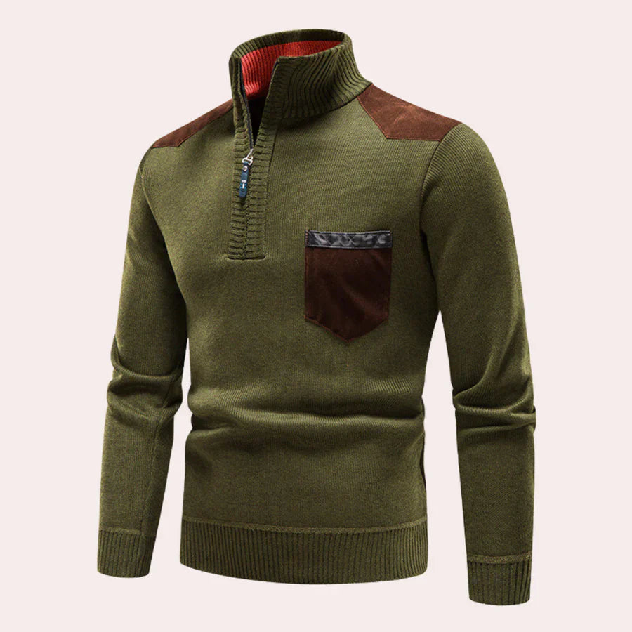 Levoire | Élégant Pull Pour Hommes Avec Fermeture Éclair Vert
