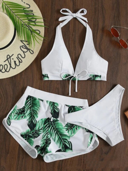 Levoire | Ensemble de bikini et short pour femmes, tenue d'été, ensemble de plage Blanc