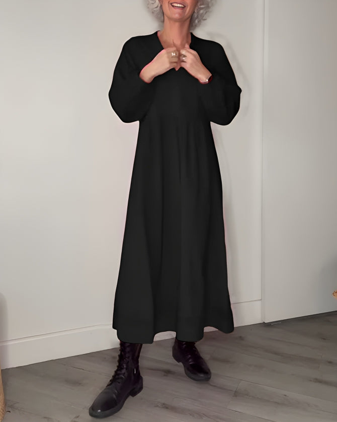 Levoire | Robe à manches longues amincissante pour femmes avec décolleté en V Noir