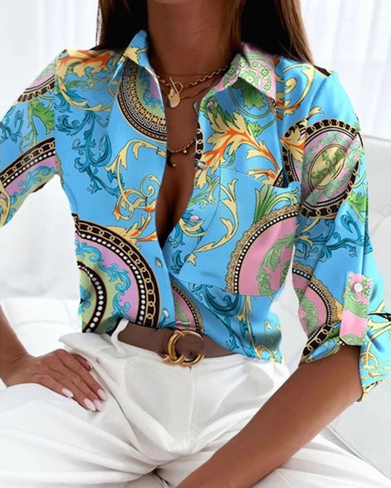 Levoire | Chemise Élégante Imprimée À Manches Longues Bleu