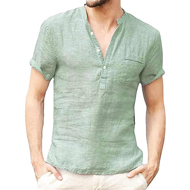 Levoire | Chemise En Lin Élégante À Manches Courtes Et Décolleté En V vert