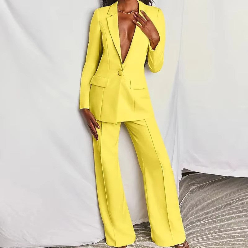 Levoire | Costumes Femmes Deux Pièces Tendance Veste Classique & Pantalon Ensemble Pour Femmes Jaune