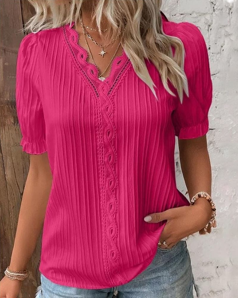 Levoire | Blouse En Dentelle Élégante Avec Décolleté En V Fuchsie