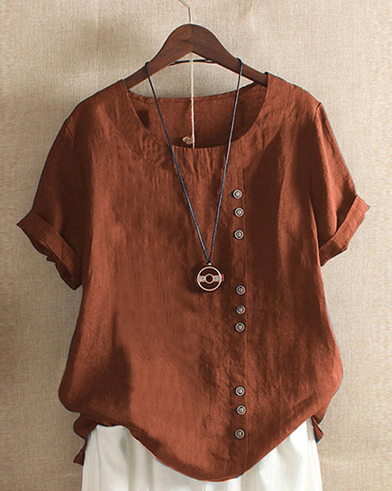 Levoire | Chemise À Manches Courtes Avec Col Rond Et Boutons Braun