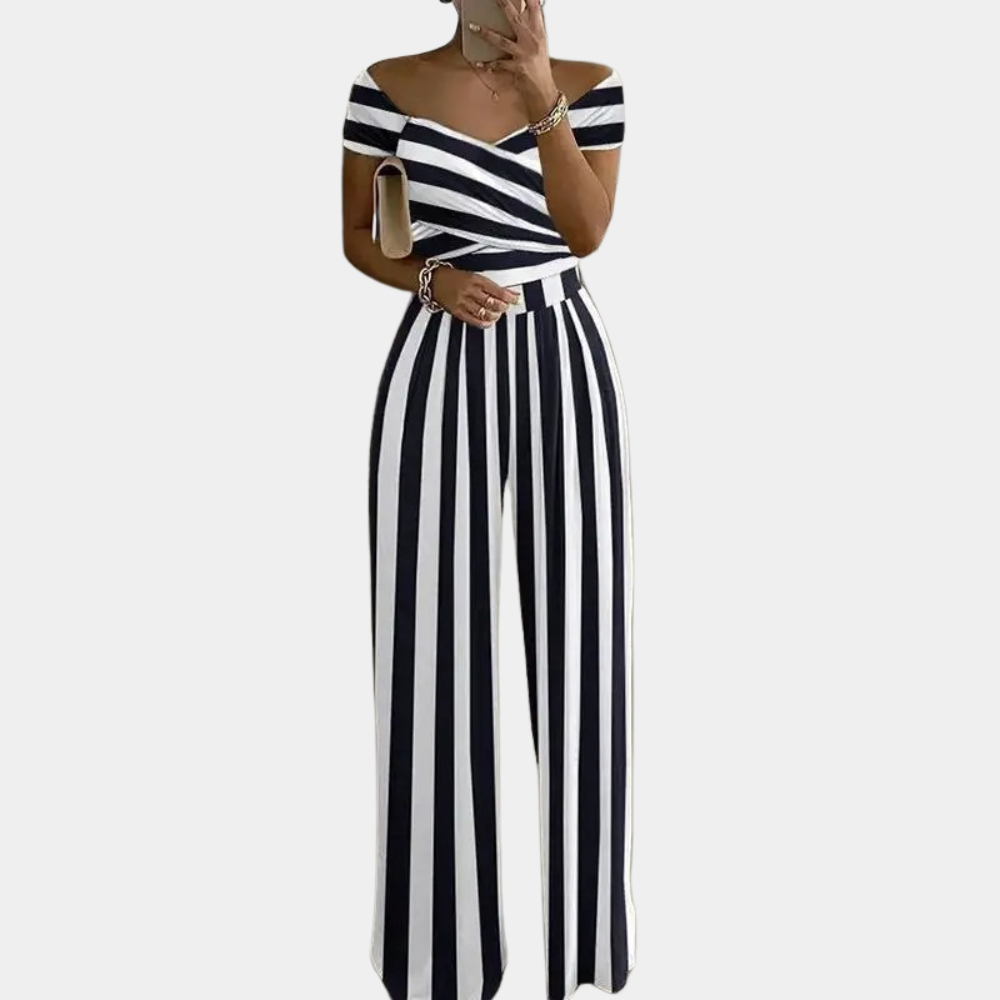Levoire | Femmes Combinaison Off Shoulder Élégante Combinaison pour Femmes Rayures