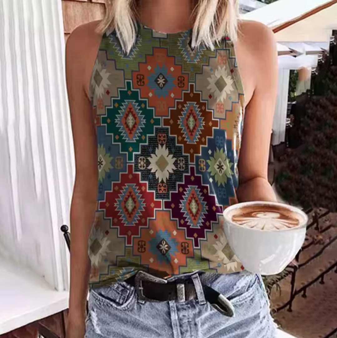 Levoire | Top Sans Manches Avec Motif Ethnique Vert