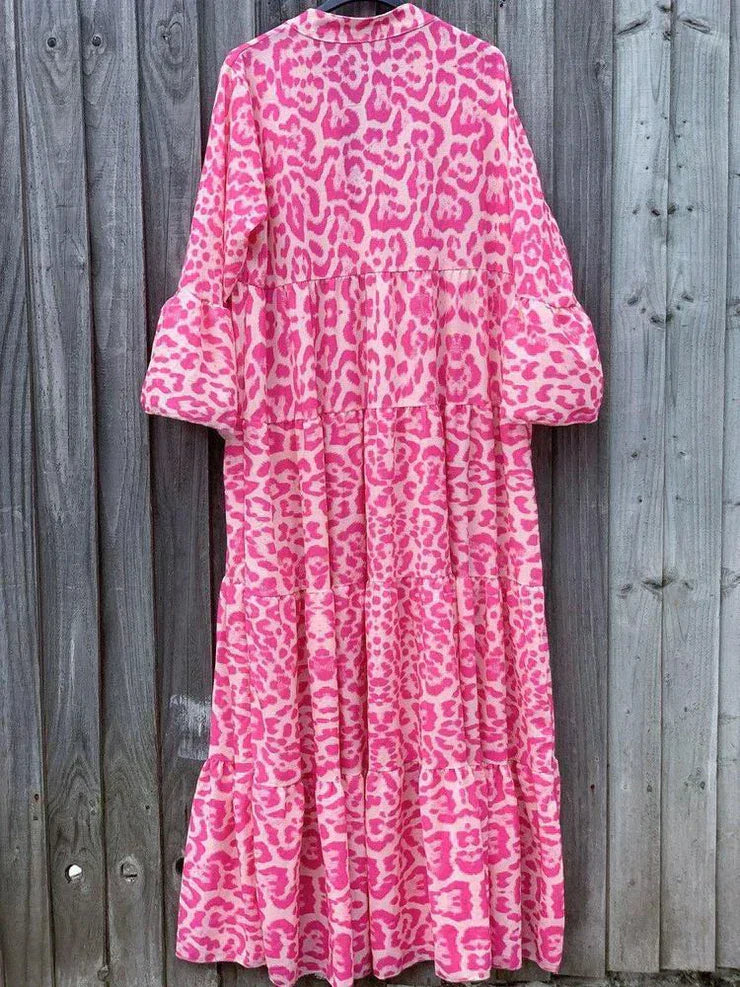 Levoire | Robe Maxi Rose Élégante Avec Motif Léopard