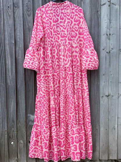 Levoire | Robe Maxi Rose Élégante Avec Motif Léopard