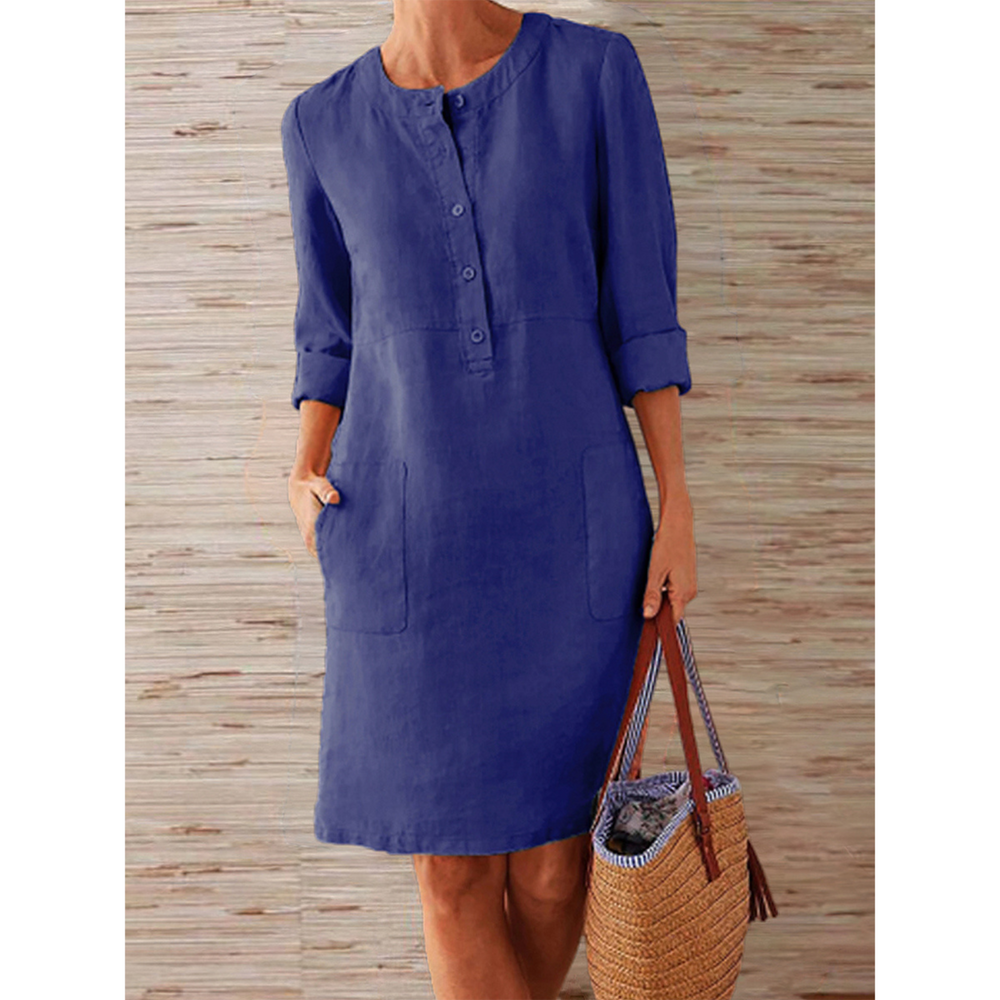 Levoire | Robe En Coton Et Lin Simple Bleu