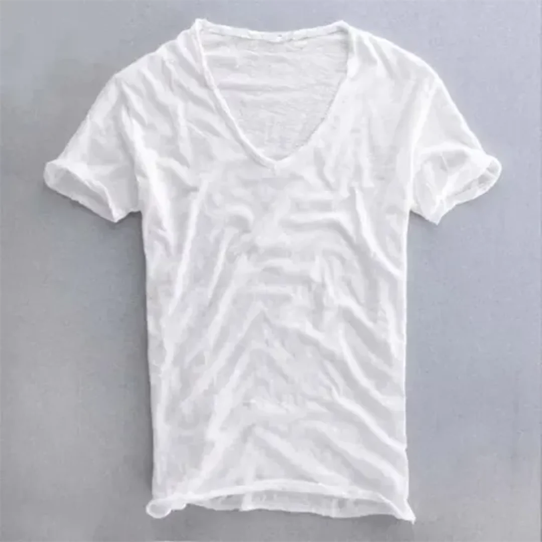 Levoire | T-shirt à manches courtes et décolleté en V décontracté Blanc
