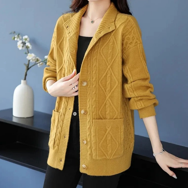 Levoire | Cardigan en maille pour femme à col et boutons Jaune