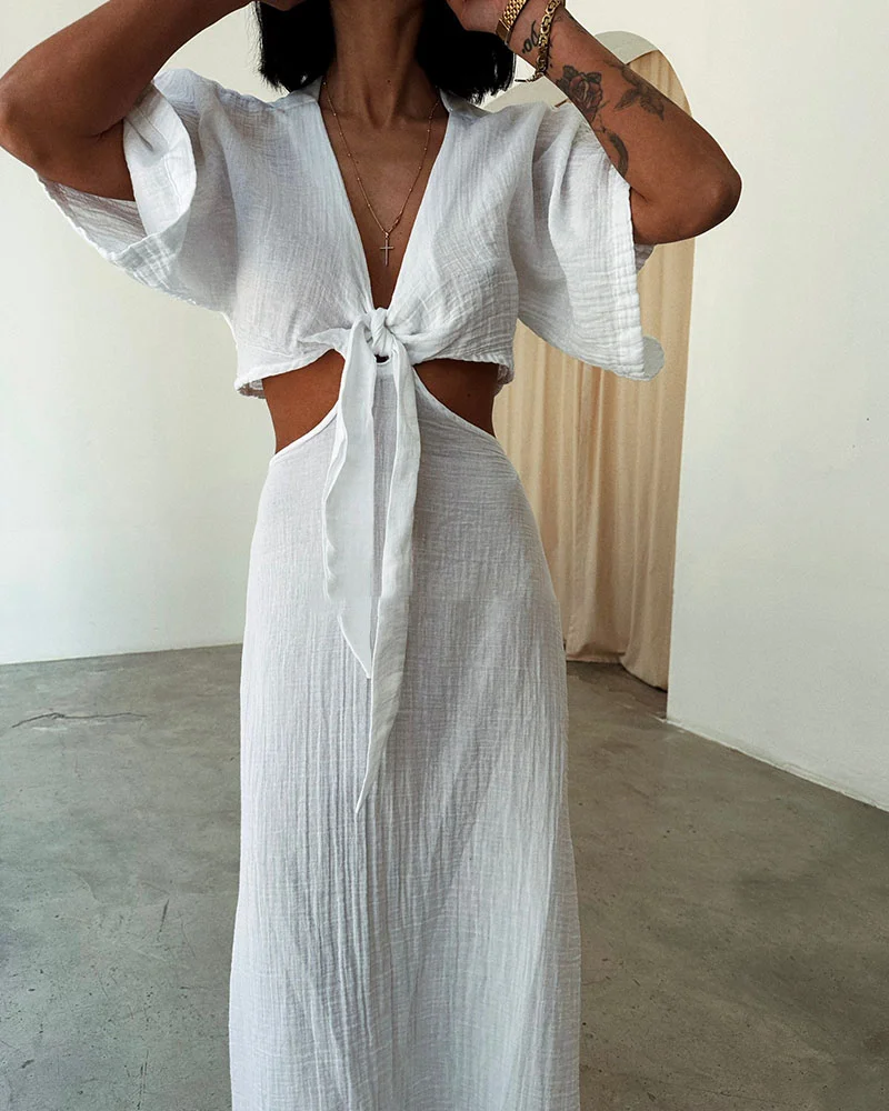 Levoire | Magnifique robe en avec taille ouverte et lacets Blanc