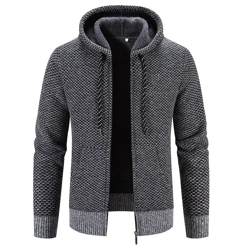 Levoire | Pull En Tricot Pour Hommes Avec Capuche Et Revêtement En Fleece Gris