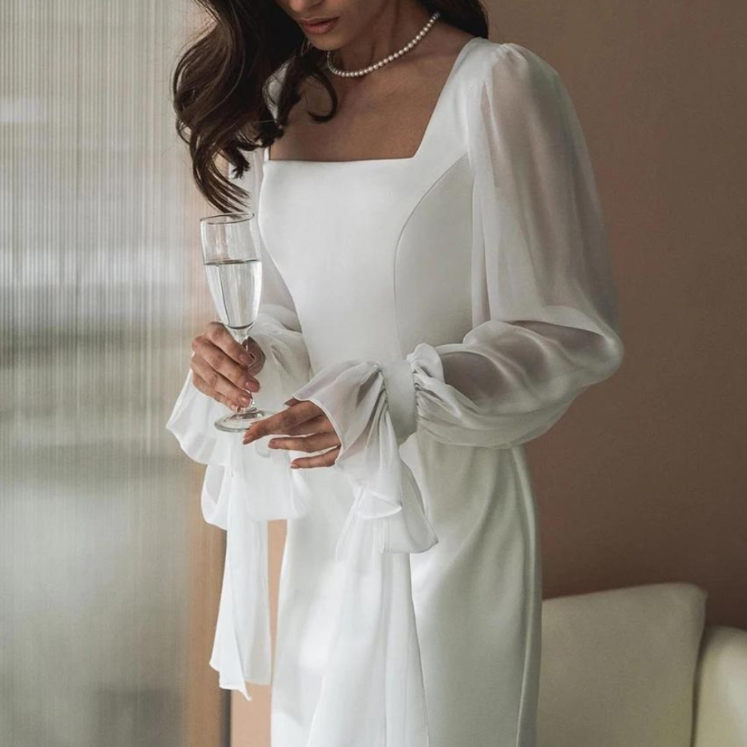 Levoire | Robe D'Invite De Mariage À Encolure Carrée Et Manches Lanternes - Maxi