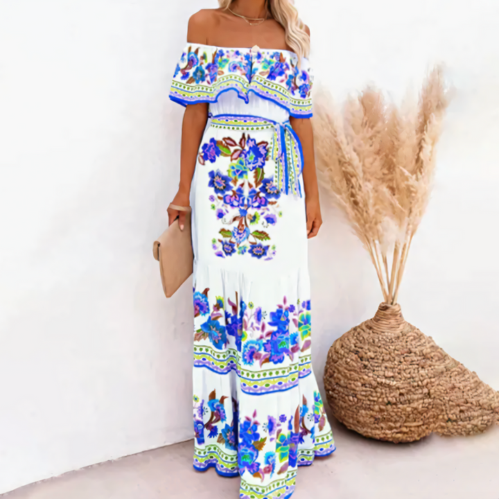 Levoire | Robe Florale Élégante Décontractée Bleu
