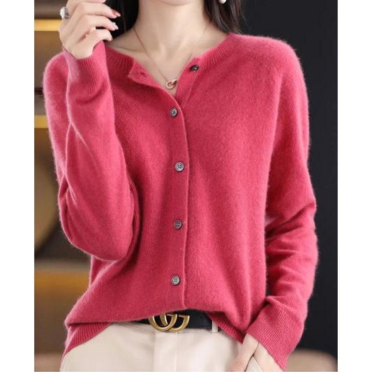 Levoire | Cardigan Boutonné Pour Femme - Manches Longues Rose foncé