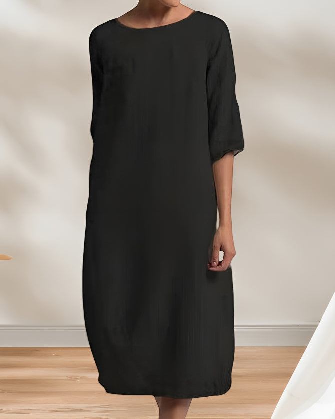 Levoire | Robe Midi Simple En Lin Décontracté Pour Femmes Noir