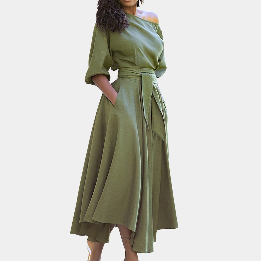 Levoire | Robe pour femmes asymétrique confortable avec ceinture à la taille Vert