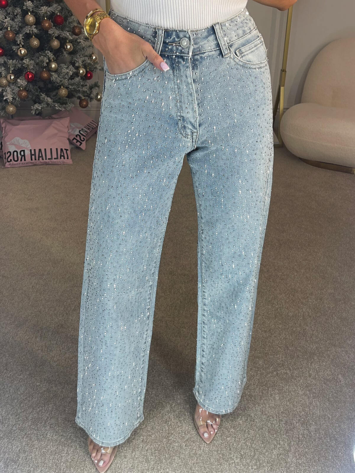 Levoire | Jeans Avec Haute Taille Et Détails Diamant Bleu clair