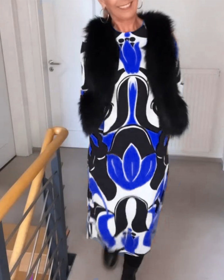 Levoire | Robe Midi Imprimée Chic Bleu