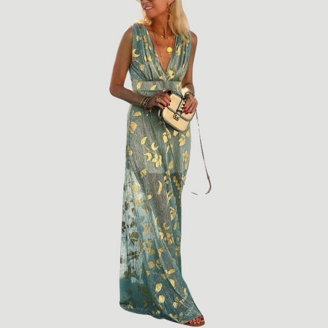 Levoire | Robe d'été à décolleté en V pour femmes longue Vert