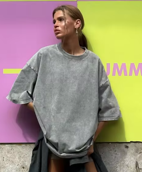 Levoire | T-Shirt En Coton Rétro Pour Femmes Vintage Gris