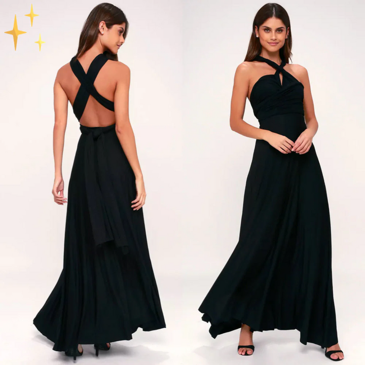 Levoire | Robe maxi portefeuille pour les invitées de mariage pour femmes Noir