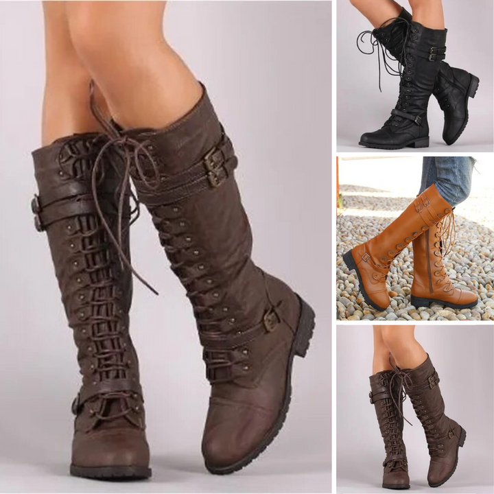 Levoire | Bottes Hautes Pour Femmes Avec Lacets Et Bandoulières Décoratives