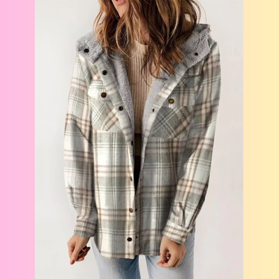 Levoire | Carreaux Manteau Capuche Gris clair