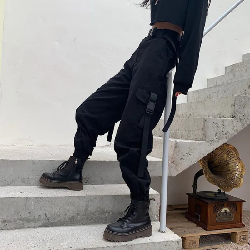 Levoire | Pantalon cargo pour femmes avec taille haute et ceinture élastique