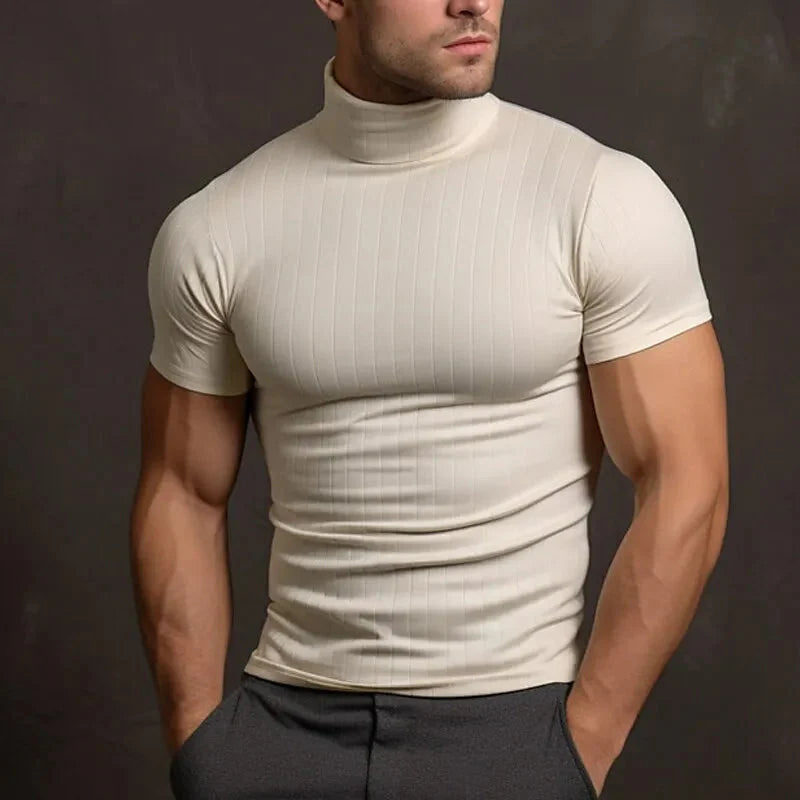 Levoire | T-shirt à col roulé pour hommes tendance à manches courtes Beige