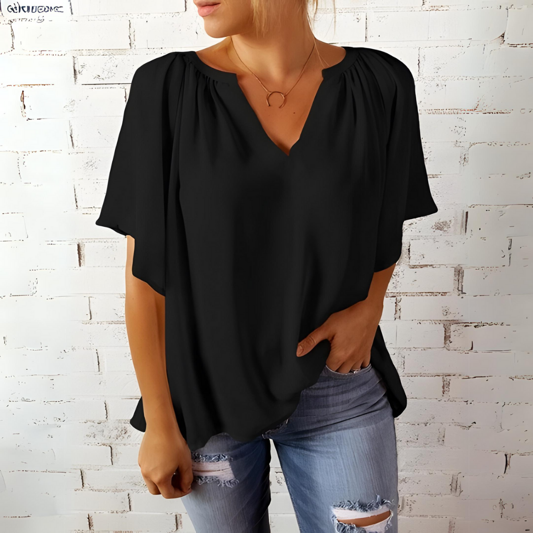 Levoire | Blouse Élégante Avec Col En V Et Manches Courtes Noir