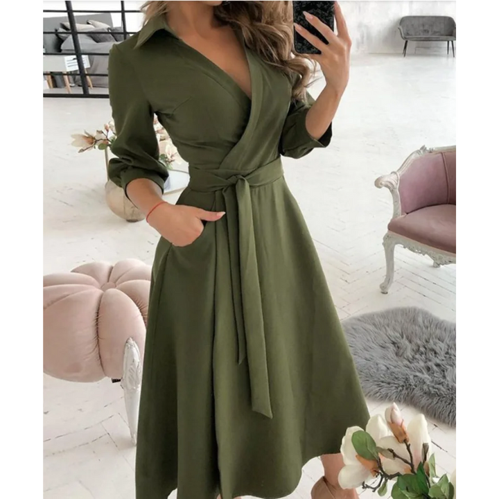 Levoire | Robe Midi Croisée Avec Décolleté en V Pour Femmes Vert armée