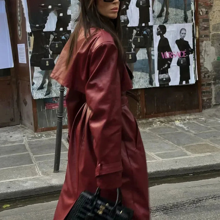 Levoire | Bordeaux-Rouge Manteau En Simili Cuir Pour Femmes