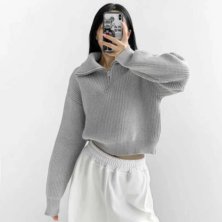 Levoire | Pull femme avec veste, en tricot côtelé et avec une coupe confortable Gris
