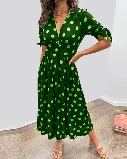 Levoire | Robe À Pois Avec Décolleté En V Profond Vert