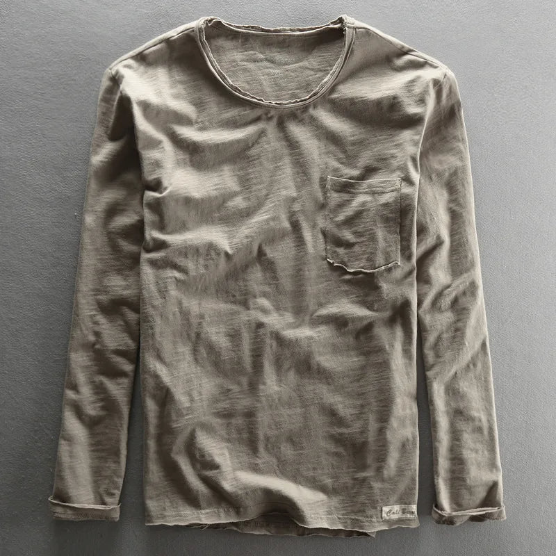 Levoire | T-shirt à manches longues en coton col rond pour hommes Gris