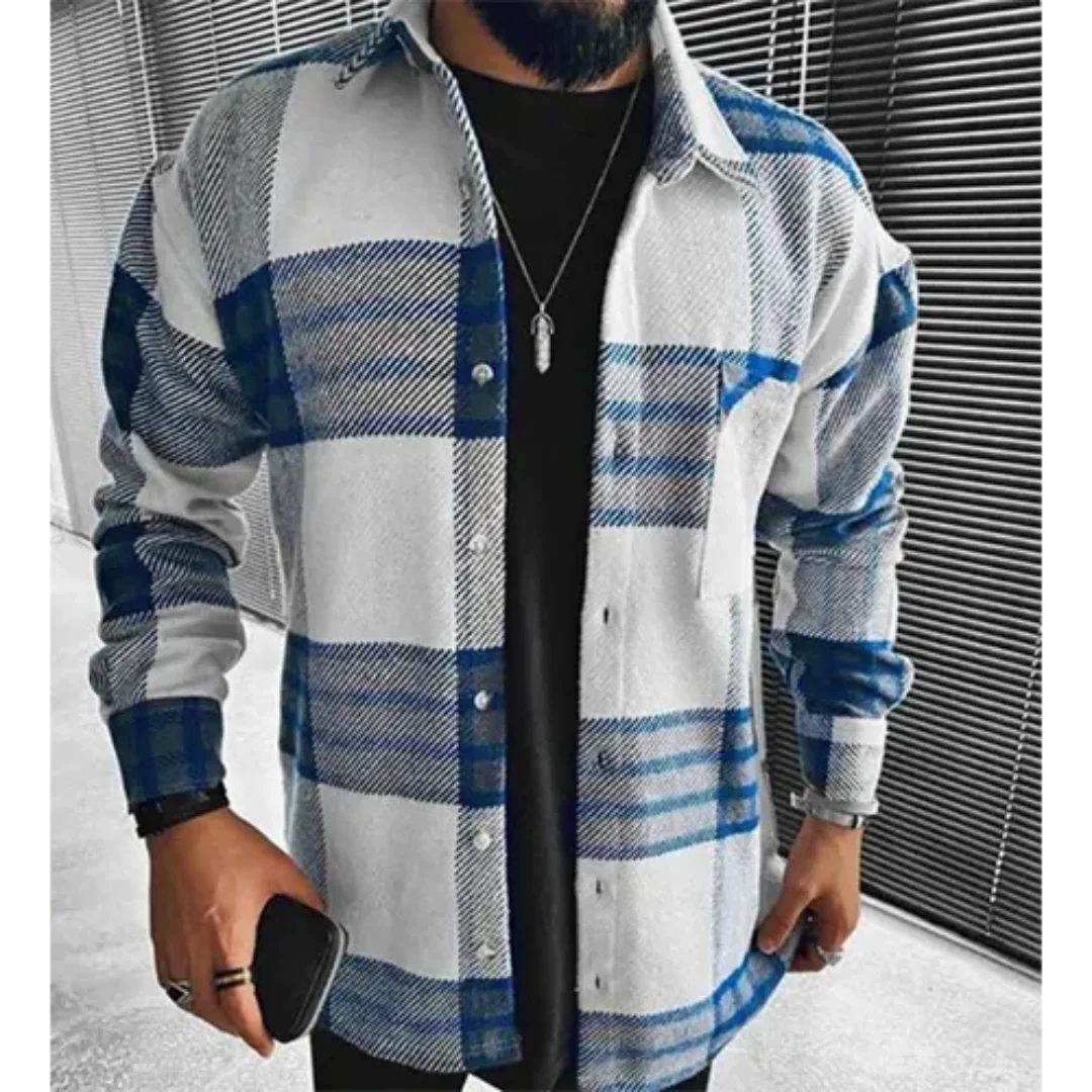 Levoire | Chemise à boutons à carreaux à manches longues Bleu foncé