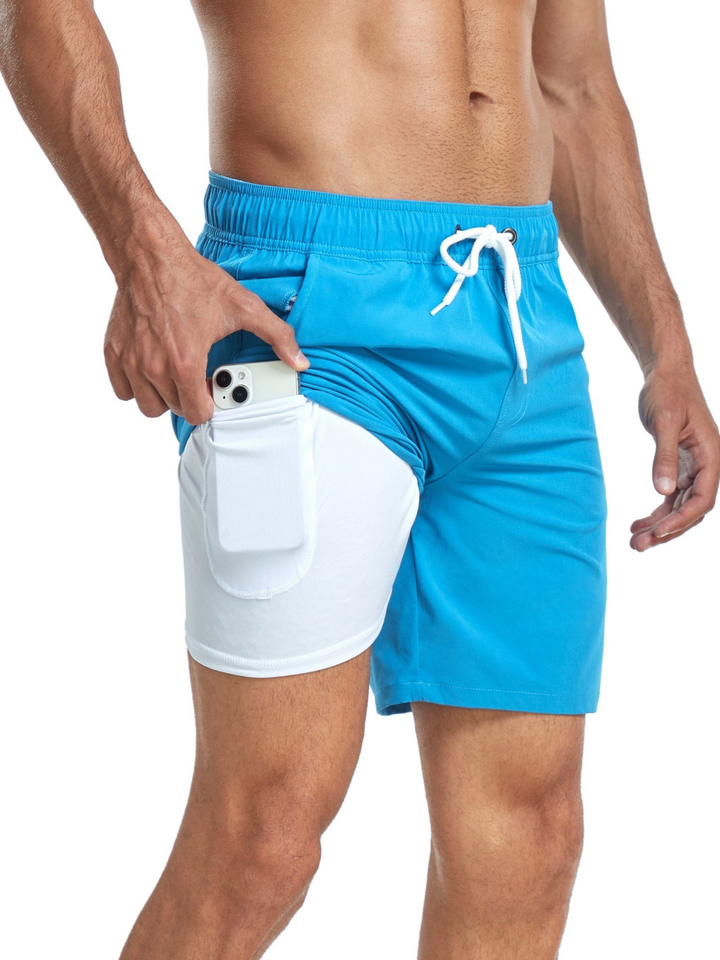 Levoire | Short de bain pour hommes à séchage rapide design à double couche Bleu