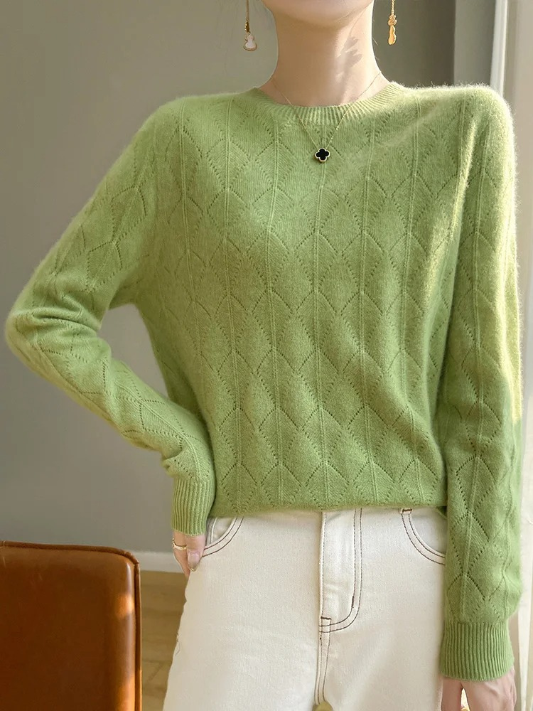 Levoire | Kashmir pull-over Femme Motif de Tricot, Doux & Élégant Design Vert