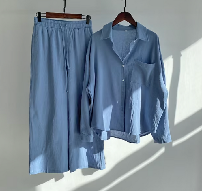 Levoire | Ensemble D'Été Pour Femmes Avec Chemise Et Pantalon Bleu
