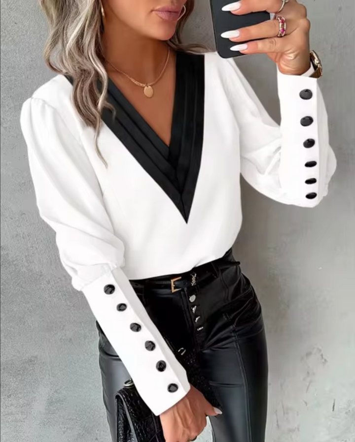 Levoire | Blouse Élégante Col En V Élégante & Confortable Chaque Saison Blanc