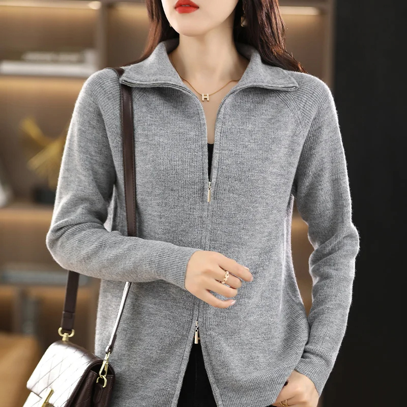 Levoire | Cardigan pour femmes avec fermeture éclair et col montant Gris