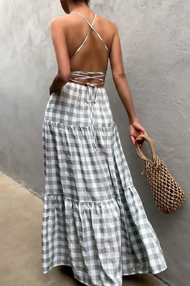 Levoire | Robe dos-nu décontractée avec french à carreaux pour les vacances