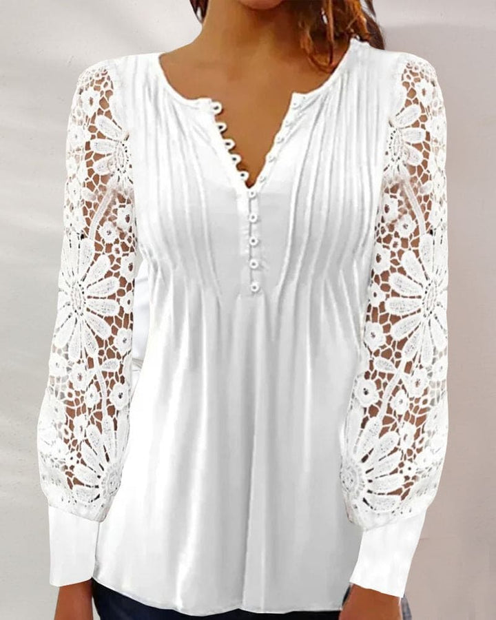 Levoire | Blouse En Dentelle À Manches Longues Et Décolleté En V Blanc