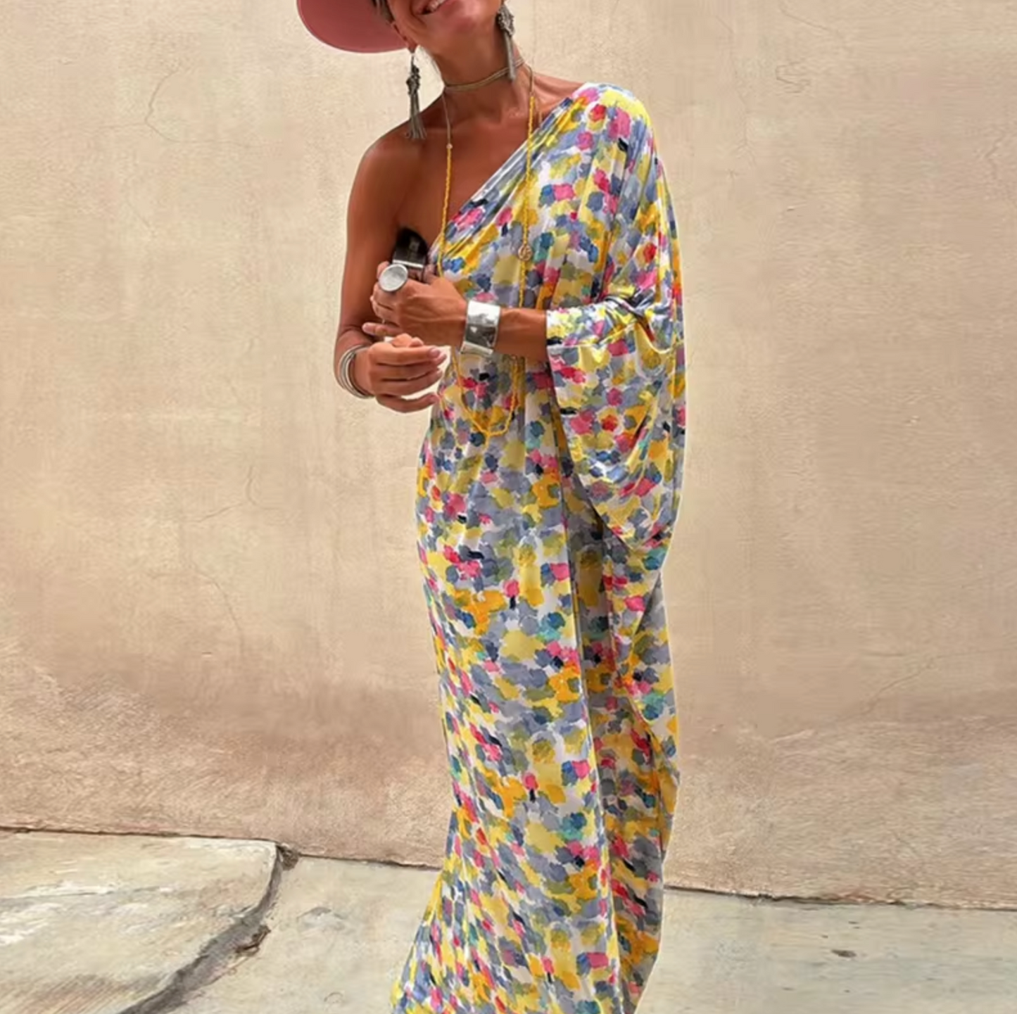 Levoire | Robe Longue Avec Motif Floral Et Une Épaule