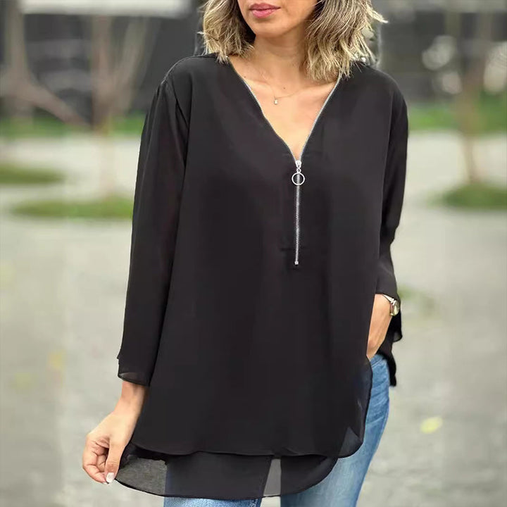 Levoire | Top En Chiffon À Fermeture Éclair Avec Décolleté En V Noir