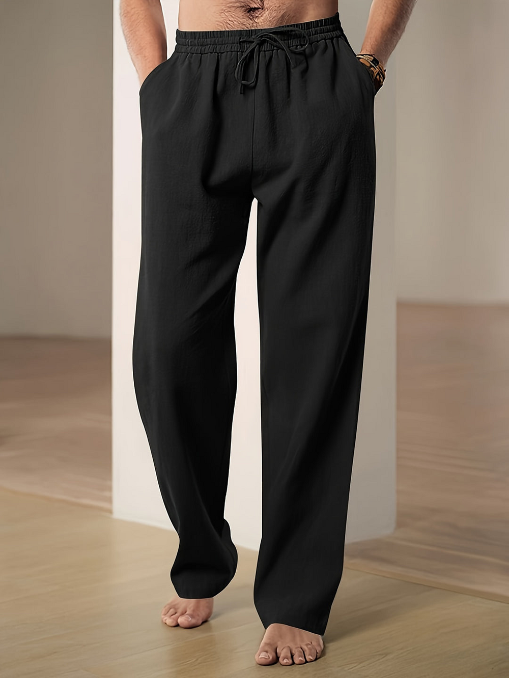 Levoire | Hommes Pantalon en Lin Décontracté Confortable En Été Pour Hommes Noir