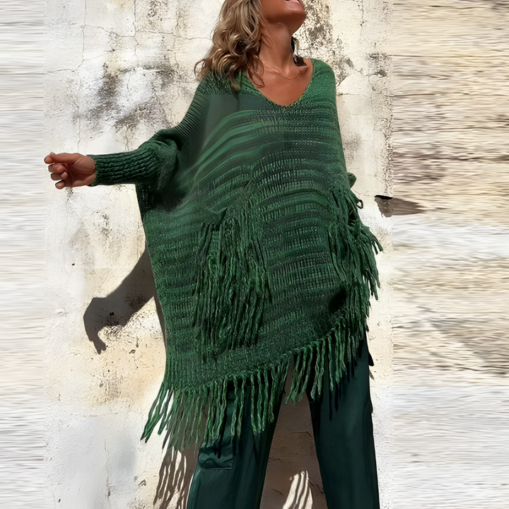 Levoire | Pull Boho Style À Franges Vert